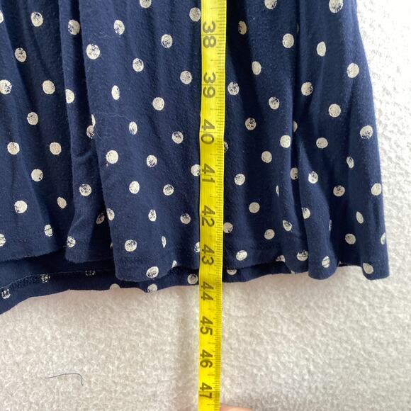 LL BEAN Dress M Stretch Rayon Jersey Polka Dot Surplice Short Sleeve Blue - Picture 12 of 13